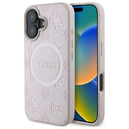 Guess GUHMP16SPSAPSMEP iPhone 16 6.1" różowy/pink hardcase Saffiano Peony Classic Logo MagSafe