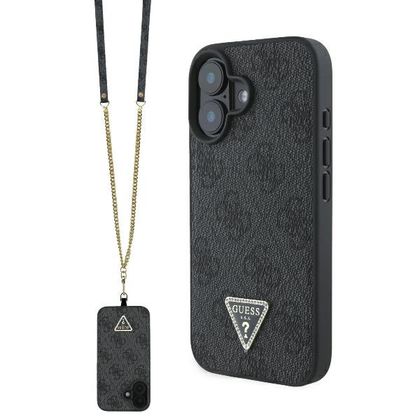Guess GUHCP16SP4TDSCPK iPhone 16 czarny/black hardcase Leather Metal Logo Strass Crossbody