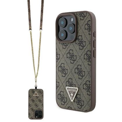Guess GUHCP16XP4TDSCPW iPhone 16 Pro Max6.9" brązowy/brown hardcase Leather Metal Logo Strass Crossbody