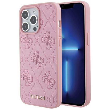 Guess GUHCP15XP4EPMP iPhone 15 Pro Max 6.7" różowy/pink hardcase Leather 4G Stamped