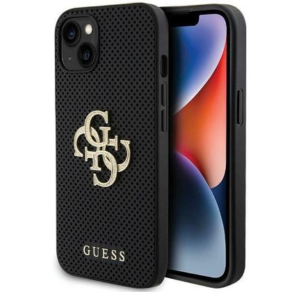 Guess GUHCP15SPSP4LGK iPhone 15 / 14 / 13 6.1" czarny/black hardcase Leather Perforated 4G Glitter Logo