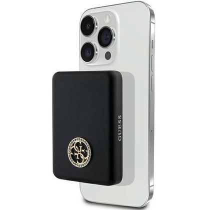 Guess Powerbank indukcyjny 5WGUPBM3AL4DMK 3000mAh czarny/black MagSafe 4G Strassed Metal Logo