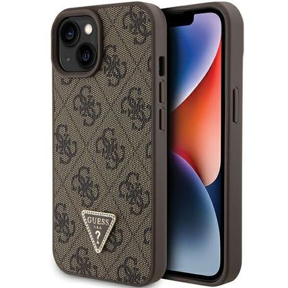 Guess GUHCP15SP4TDPW iPhone 15 / 14 / 13 6.1" brązowy/brown hardcase Leather 4G Triangle Strass