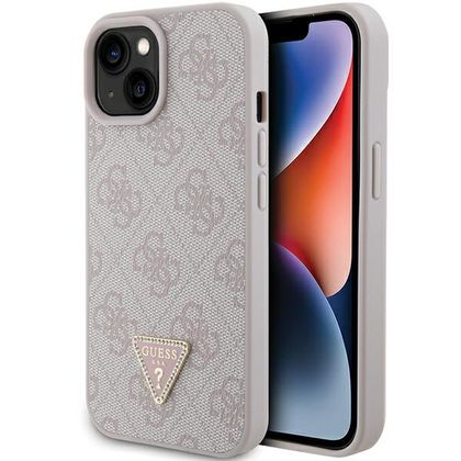 Guess GUHCP15SP4TDPP iPhone 15 / 14 / 13 6.1" różowy/pink hardcase Leather 4G Triangle Strass