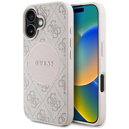 Etui Guess 4G Circle Classic Logo MagSafe do iPhone 16 różowy