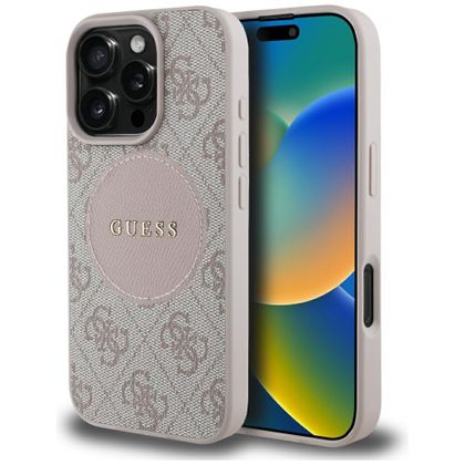 Etui Guess 4G Circle Classic Logo MagSafe do iPhone 16 Pro Max różowy