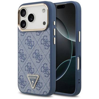 Etui Guess 4G Triangle Logo MagSafe do iPhone 17 Pro / 18 Pro niebieski złoty