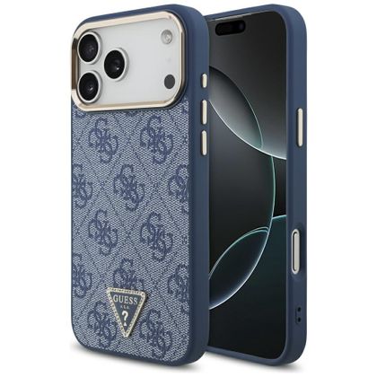 Etui Guess 4G Triangle Logo MagSafe do iPhone 17 Pro Max / 18 Pro Max niebieski złoty