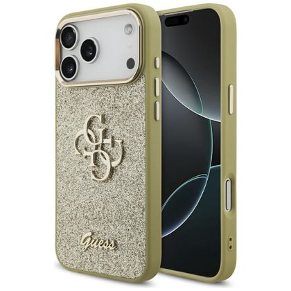 Etui Guess Fixed Glitter Big 4G Metal Frame do iPhone 17 Pro Max / 18 Pro Max złoty