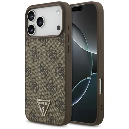 Etui Guess Leather 4G Triangle Strass MagSafe do iPhone 17 Pro Max / 18 Pro Max brązowy