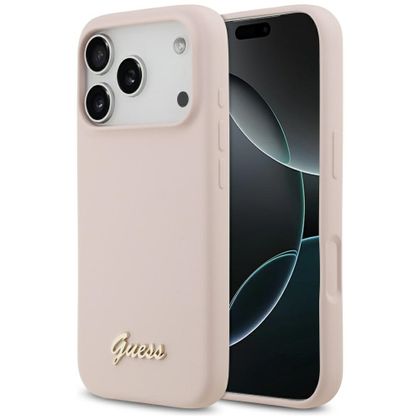 Etui Guess Silicone Script Metal Logo MagSafe do iPhone 17 Pro / 18 Pro różowy
