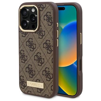 Guess GUHMP16LU4GPRW iPhone 16 Pro6.3" brązowy/brown hardcase 4G Logo Plate MagSafe