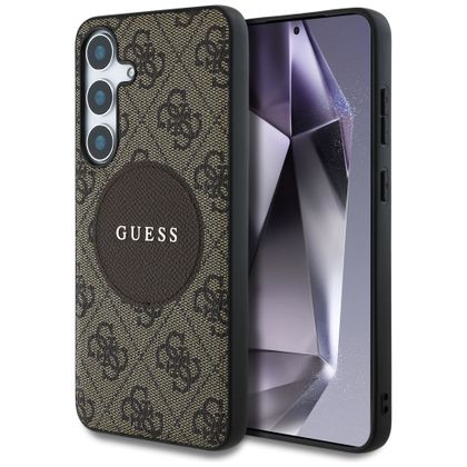 Etui Guess 4G Round Patch Classic Logo MagSafe do Samsung Galaxy S25+ brązowy