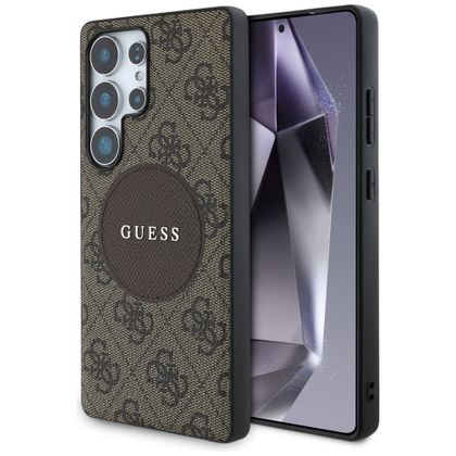 Etui Guess 4G Round Patch Classic Logo MagSafe do Samsung Galaxy S25 Ultra brązowy