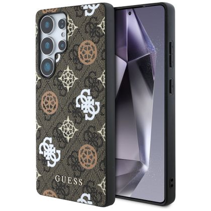 Etui Guess 4G Printed Colored Peony Pattern MagSafe do Samsung Galaxy S25 Ultra brązowy