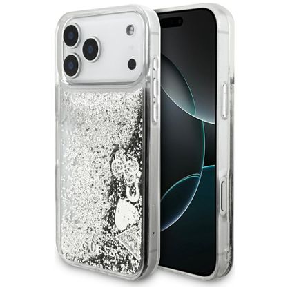 Etui Guess Liq. Glitter Charms do iPhone 17 Pro Max / 18 Pro Max srebrny