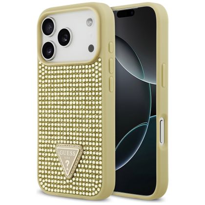 Etui Guess Rhinestone Triangle Logo do iPhone 17 Pro złoty