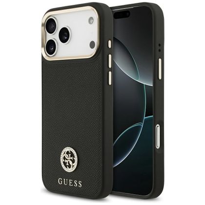 Etui Guess Grained Strass Logo MagSafe do iPhone 17 Pro Max / 18 Pro Max czarny