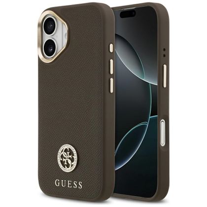 Etui Guess Grained Strass Logo MagSafe do iPhone 17 brązowy