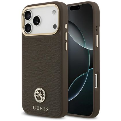 Etui Guess Grained Strass Logo MagSafe do iPhone 17 Pro Max / 18 Pro Max brązowy