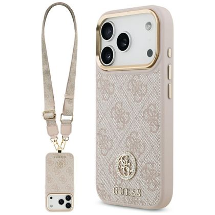 Etui Guess 4G Strass Logo & Big Strap Metal Buttons MagSafe do iPhone 17 Pro / 18 Pro różowy