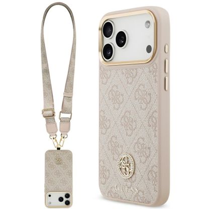 Etui Guess 4G Strass Logo & Big Strap Metal Buttons MagSafe do iPhone 17 Pro Max / 18 Pro Max różowy