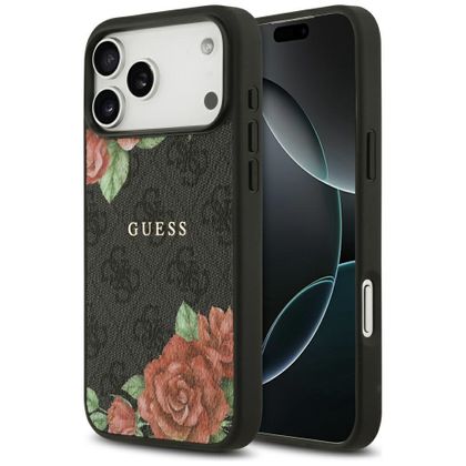 Etui Guess 4G Flowers Print MagSafe do iPhone 17 Pro / 18 Pro czarny