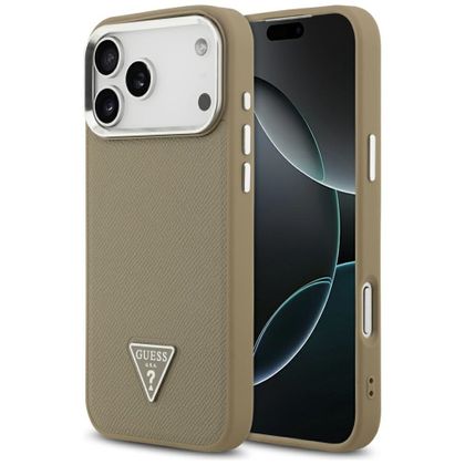 Etui Guess Grained Triangle Logo MagSafe do iPhone 17 Pro Max / 18 Pro Max brązowy