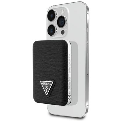 Powerbank indukcyjny Guess Grained Triangle 5000mAh 15W USB-C MagSafe czarny