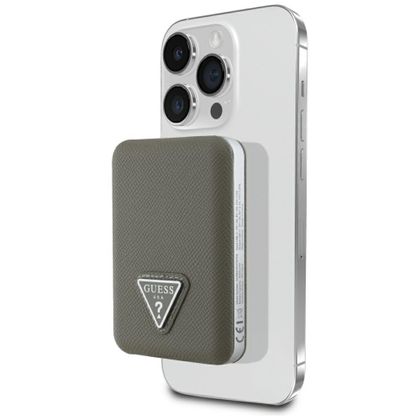 Powerbank indukcyjny Guess Grained Triangle 5000mAh 15W USB-C MagSafe brązowy