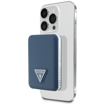 Powerbank indukcyjny Guess Grained Triangle 5000mAh 15W USB-C MagSafe niebieski