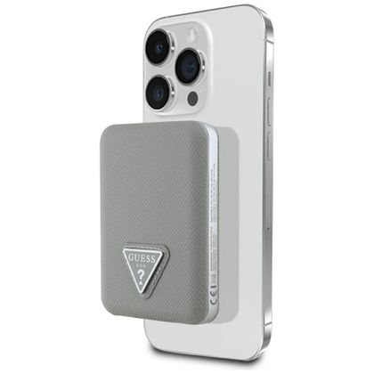 Powerbank indukcyjny Guess Grained Triangle 5000mAh 15W USB-C MagSafe beżowy