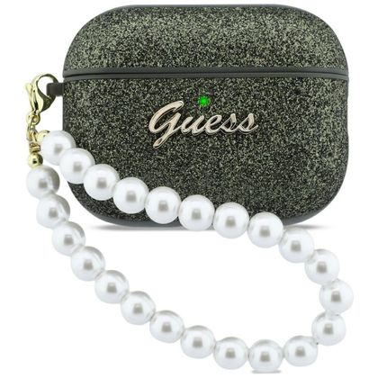 Etui Guess Glitter Pearl Strap do AirPods Pro 3 khaki