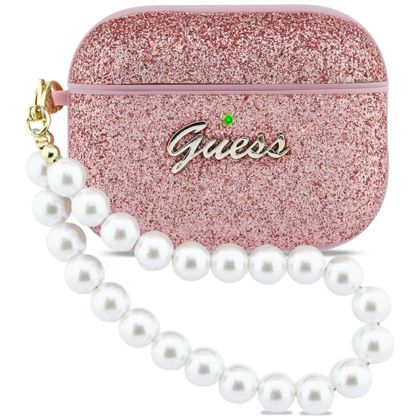 Etui Guess Glitter Pearl Strap do AirPods Pro 3 różowy