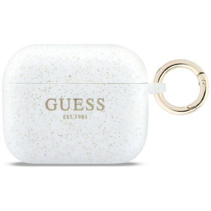 Etui Guess Silicone Glitter Ring do AirPods Pro 3 biały