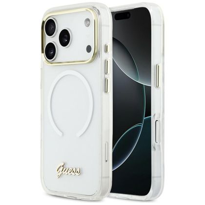 Etui Guess IML Gradient Script Metal MagSafe do iPhone 17 Pro Max / 18 Pro Max biały
