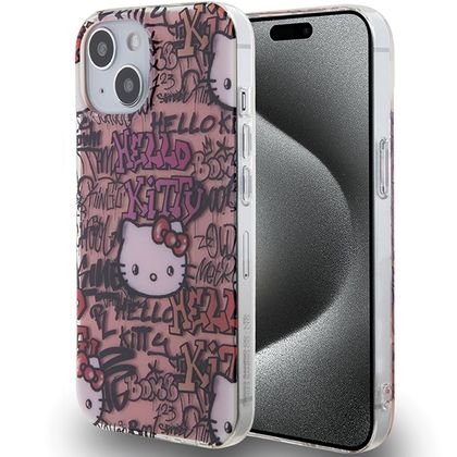 Hello Kitty HKHCP15SHDGPTP iPhone 15 / 14 / 13 6.1" różowy/pink hardcase IML Tags Graffiti