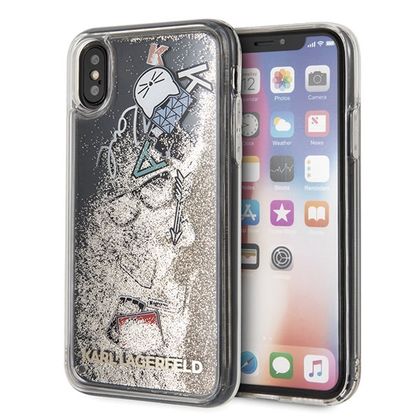 Karl Lagerfeld KLHCPXKSICGO iPhone X/Xszłoty/gold hard case Iconic Patterns Liquid Glitter