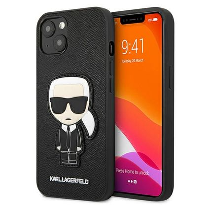 Karl Lagerfeld KLHCP13MOKPK iPhone 13/ 14 / 15 6,1" czarny/black hardcase Saffiano Ikonik Karl`s Patch