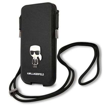Karl Lagerfeld Torebka KLHCP12LOPHKMK 6,7" czarny/black hardcase Saffiano Ikonik Karl`s