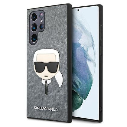 Karl Lagerfeld KLHCS22LSAKHSL S908 S22Ultra srebrny/silver hardcase Saffiano Ikonik Karl`s Head