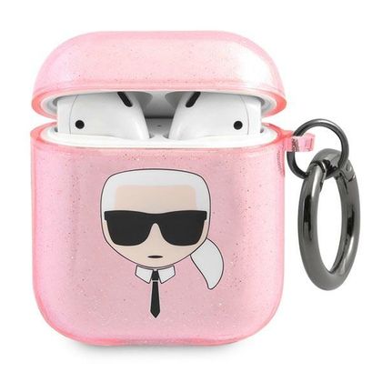 Karl Lagerfeld KLA2UKHGP AirPods 1/2 cover różowy/pink Glitter Karl`s Head