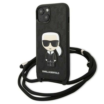 Karl Lagerfeld KLHCP13MCMNIPK iPhone 13/ 14 / 15 6,1" hardcase czarny/black Leather Monogram Patch and Cord Iconik