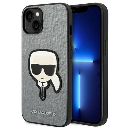 Karl Lagerfeld KLHCP14SSAPKHG iPhone 14 / 15 / 13 6,1" srebrny/silver hardcase Saffiano Karl`s Head Patch