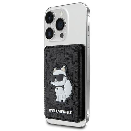 Karl Lagerfeld KLWMSPSAKHCK Wallet CardSlot Stand Saffiano Monogram Choupette MagSafe czarny/black