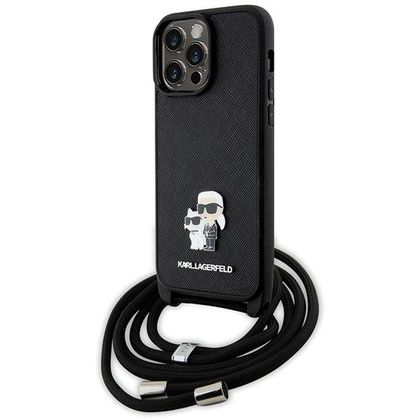 Karl Lagerfeld KLHCP13XSAKCPSK iPhone13 Pro Max 6.7" hardcase czarny/black Crossbody Saffiano Metal Pin Karl & Choupette