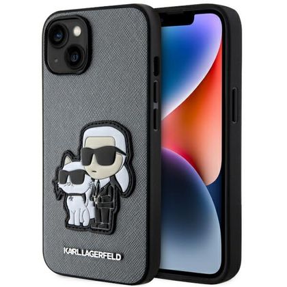 Karl Lagerfeld KLHCP14SSANKCPG iPhone 14/ 15 / 13 6.1" hardcase srebrny/silver Saffiano Karl & Choupette