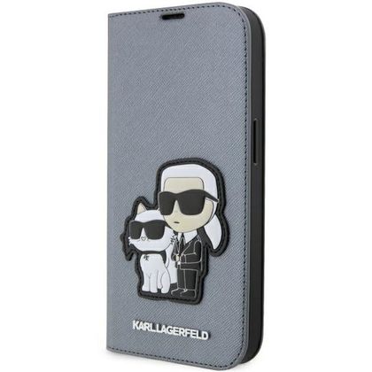 Karl Lagerfeld KLBKP14XSANKCPG iPhone 14Pro Max 6.7" bookcase srebrny/silver Saffiano Karl & Choupette