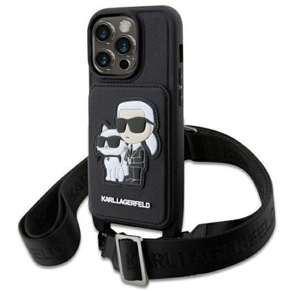 Karl Lagerfeld KLHCP14XCSAKCPMK iPhone14 Pro Max 6.7" hardcase czarny/black Crossbody Saffiano Karl & Choupette