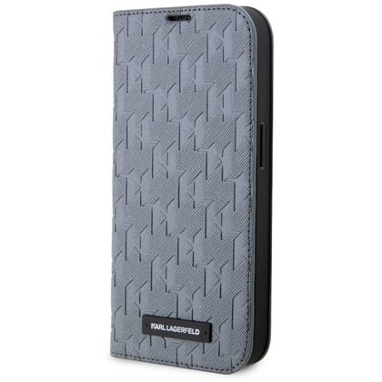 Karl Lagerfeld KLBKP14SSAKLHPG iPhone 14 / 15 / 13 6.1" bookcase srebrny/silver Saffiano Monogram